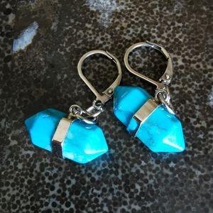 Handmade Turquoise Howlite Double Point Earrings